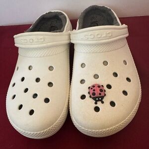 Crocs Clog Slippers Fuzzy Lined Warm Winter Shoes White Comfy Casual M8/W10